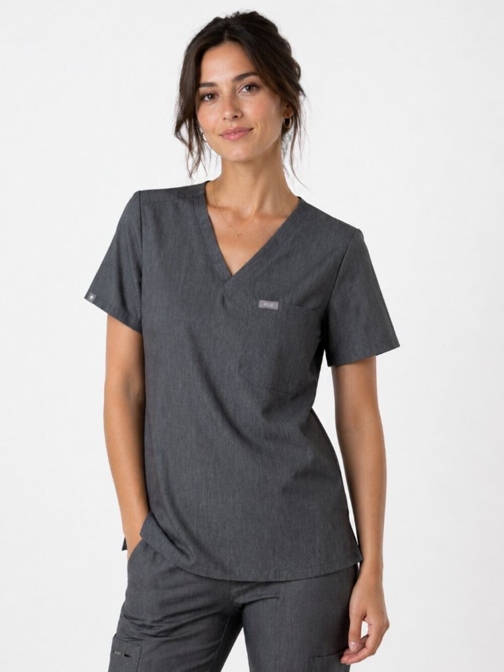 FIGS Catarina 1 Pocket Gray V Neck Scrub Top XXS - READ